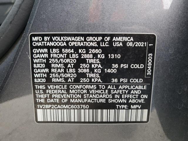 1V2BP2CA0MC603750 - 2021 VOLKSWAGEN ATLAS SEL GRAY photo 13