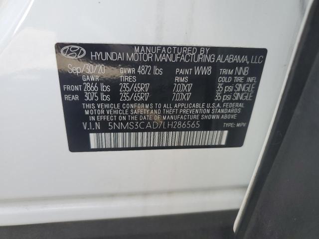 5NMS3CAD7LH286565 - 2020 HYUNDAI SANTA FE SEL WHITE photo 13