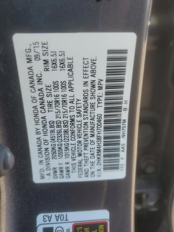 2HKRM4H38FH700460 - 2015 HONDA CR-V LX Сірий фото 14