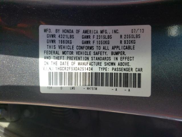1HGCR2F5XDA251434 - 2013 HONDA ACCORD SPORT Gris photo 12
