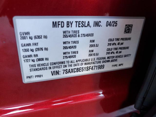 7SAXCBE51SF471989 - 2025 TESLA MODEL X 红色 照片 14