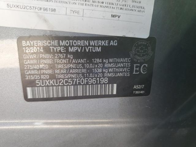 5UXKU2C57F0F96198 - 2015 BMW X6 XDRIVE35I GRAY photo 13