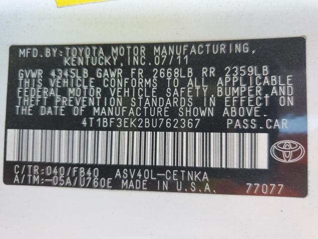 4T1BF3EK2BU762367 - 2011 TOYOTA CAMRY BASE Ağ foto 12