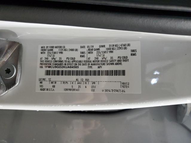 1FMCU9GD2KUA84585 - 2019 FORD ESCAPE SE WHITE photo 13