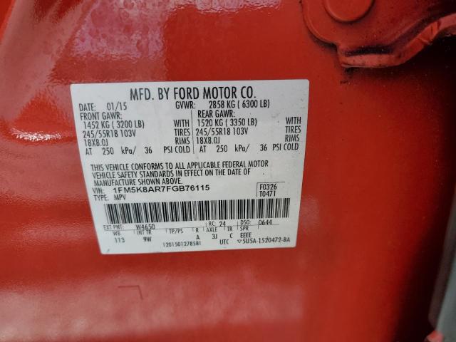 1FM5K8AR7FGB76115 - 2015 FORD EXPLORER POLICE INTERCEPTOR 红色 照片 14