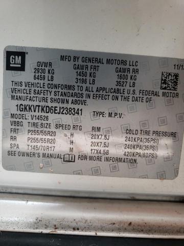 1GKKVTKD6EJ238341 - 2014 GMC ACADIA DENALI თეთრი ფოტო 13