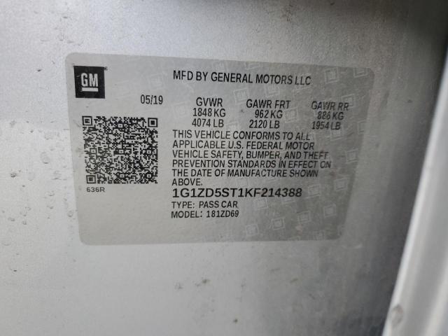 1G1ZD5ST1KF214388 - 2019 CHEVROLET MALIBU LT Күміс фото 12