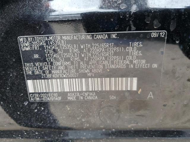 2T3BF4DV1CW250027 - 2012 TOYOTA RAV4 BLACK photo 13