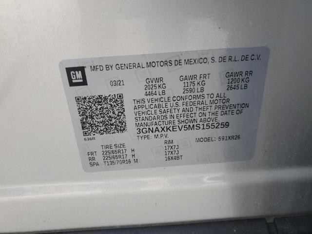 3GNAXKEV5MS155259 - 2021 CHEVROLET EQUINOX LT Gümüş foto 12