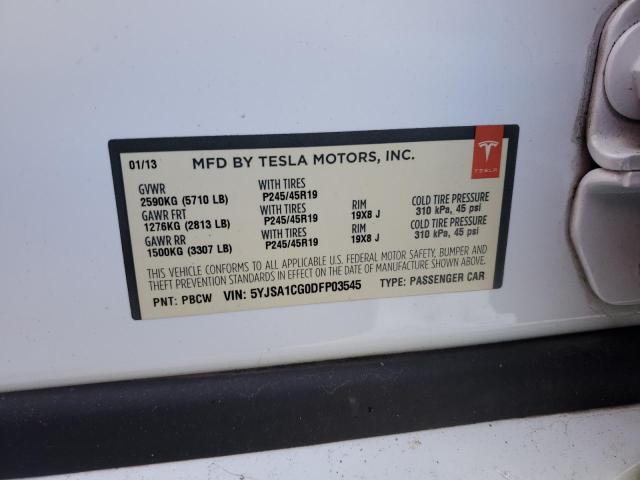 5YJSA1CG0DFP03545 - 2013 TESLA MODEL S WHITE photo 12