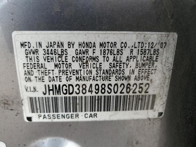 JHMGD38498S026252 - 2008 HONDA FIT SILVER photo 12