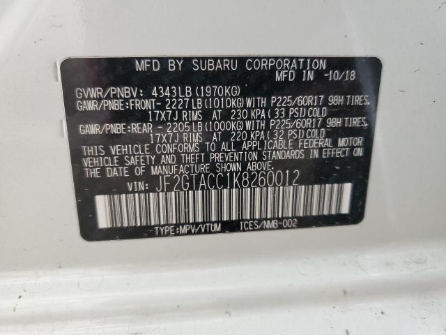 JF2GTACC1K8260012 - 2019 SUBARU CROSSTREK PREMIUM أبيض صورة 13