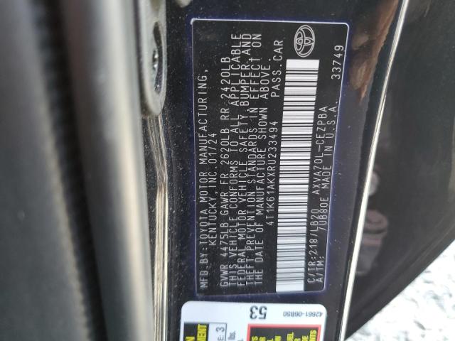 4T1K61AKXRU233494 - 2024 TOYOTA CAMRY XSE 黑色 照片 12