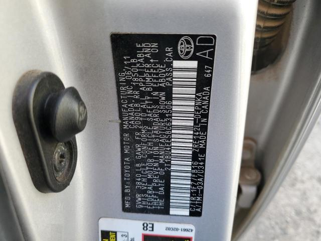 2T1BU4EE5BC631506 - 2011 TOYOTA COROLLA BASE SILVER photo 12