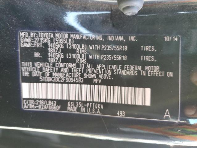 5TDDK3DC2FS094583 - 2015 TOYOTA SIENNA XLE أسود صورة 13