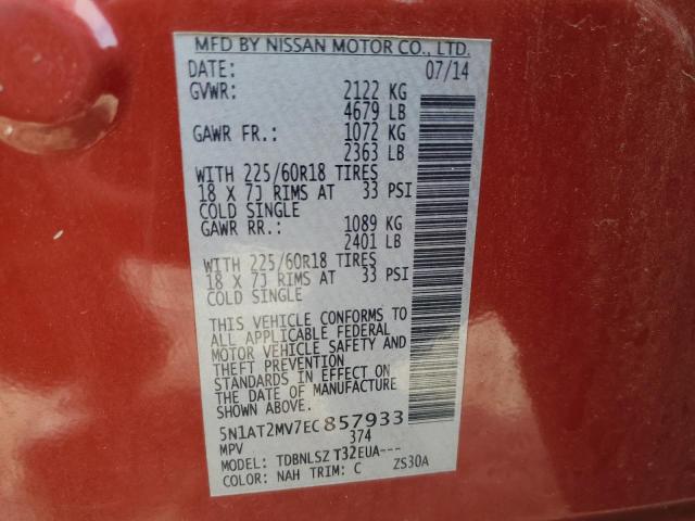 5N1AT2MV7EC857933 - 2014 NISSAN ROGUE S RED photo 13