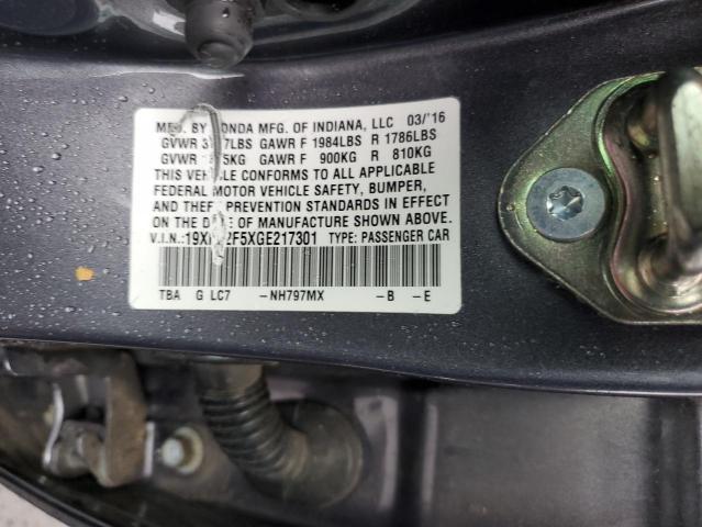 19XFC2F5XGE217301 - 2016 HONDA CIVIC LX GRAY photo 12