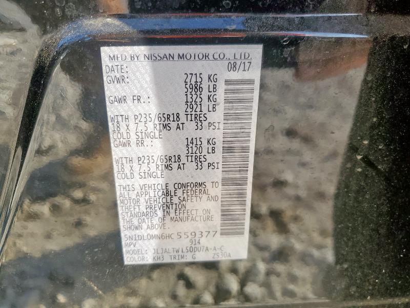 5N1DL0MN6HC559377 - 2017 INFINITI QX60 BLACK photo 13