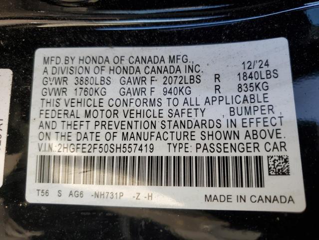 2HGFE2F50SH557419 - 2025 HONDA CIVIC SPORT Schwarz Foto 13