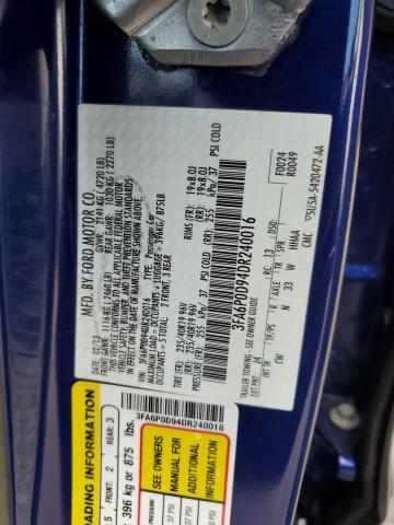 3FA6P0D94DR240016 - 2013 FORD FUSION TITANIUM BLUE photo 12