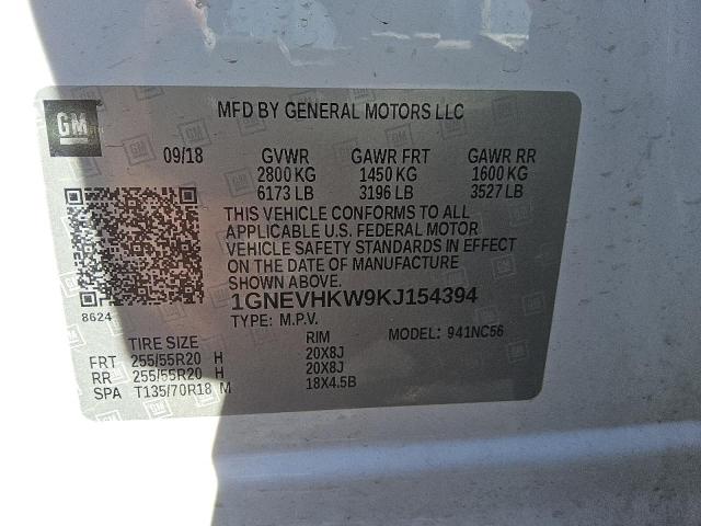 1GNEVHKW9KJ154394 - 2019 CHEVROLET TRAVERSE LT Beyaz fotoğraf 13