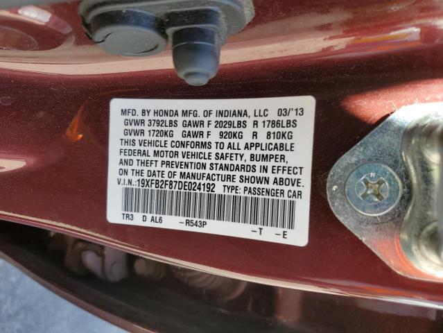 19XFB2F87DE024192 - 2013 HOND CIVIC EX BURGUNDY photo 13
