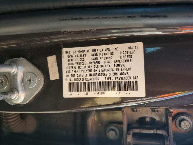 1HGCP2F7XCA003061 - 2012 HONDA ACCORD EX GRAY photo 12