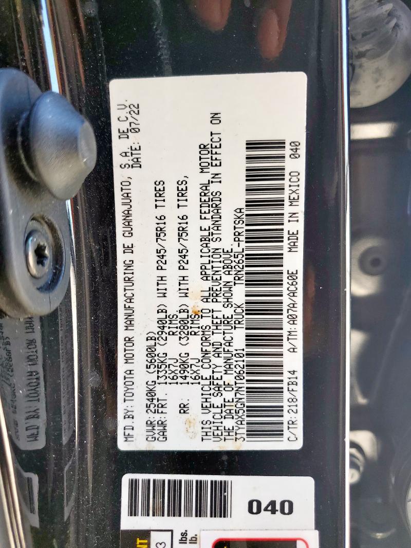 3TYAX5GN7NT062101 - 2022 TOYOTA TACOMA DOUBLE CAB Siyah fotoğraf 12