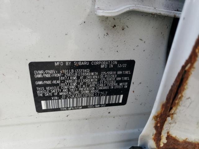 JF2SKARC0PH437757 - 2023 SUBARU FORESTER TOURING WHITE photo 14