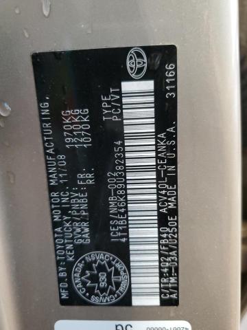 4T1BE46K89U382354 - 2009 TOYOTA CAMRY BASE ოქროსფერი ფოტო 12