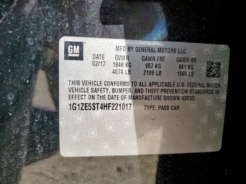 1G1ZE5ST4HF221017 - 2017 CHEVROLET MALIBU LT შავი ფოტო 12