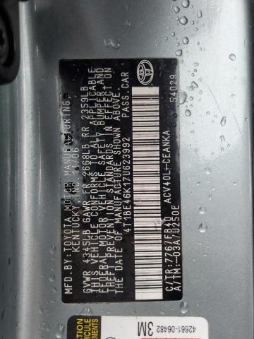 4T1BE46K17U623992 - 2007 TOYOTA CAMRY CE TEAL photo 12