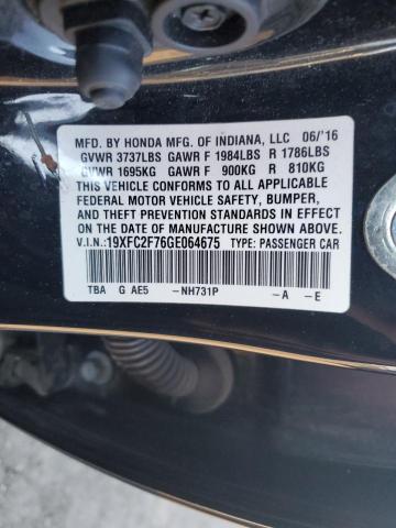 19XFC2F76GE064675 - 2016 HONDA CIVIC EX Siyah fotoğraf 12