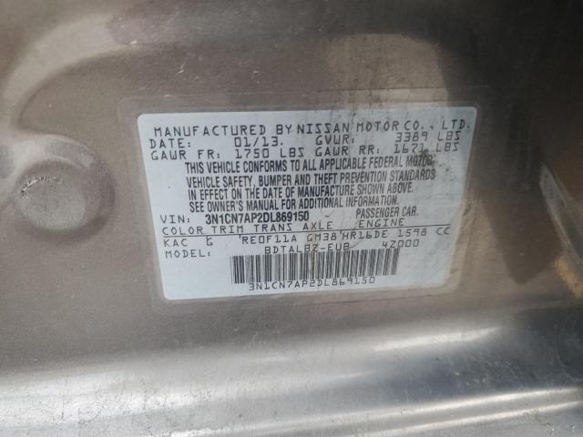 3N1CN7AP2DL869150 - 2013 NISSAN VERSA S GRAY photo 12