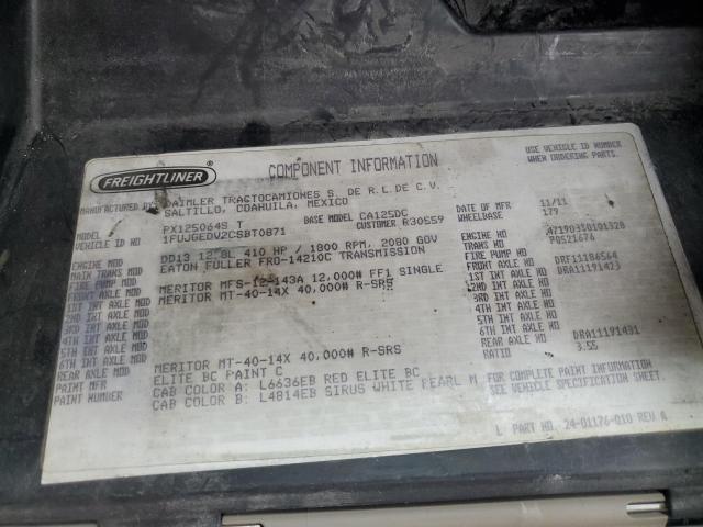1FUJGEDV2CSBT0871 - 2012 FREIGHTLINER CASCADIA 1 Червоний фото 10
