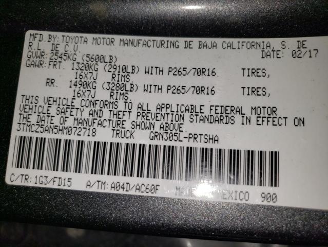 3TMCZ5AN5HM072718 - 2017 TOYOTA TACOMA DOUBLE CAB 灰色 照片 12