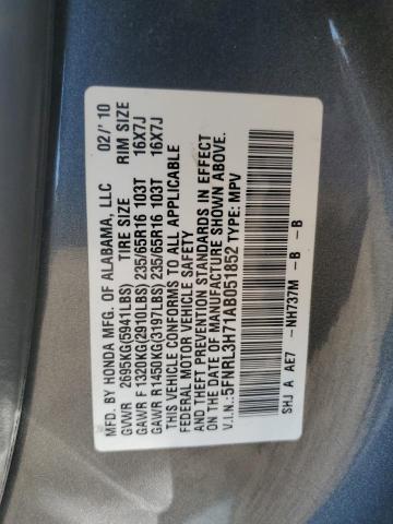 5FNRL3H71AB051852 - 2010 HONDA ODYSSEY EXL 灰色 照片 14