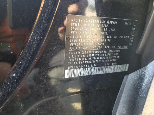 WVGBV3AX4DW613356 - 2013 VOLKSWAGEN TIGUAN S BLACK photo 12