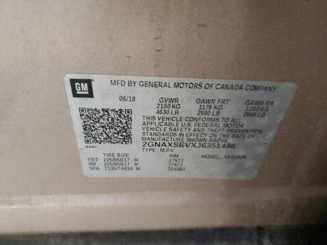 2GNAXSEVXJ6351496 - 2018 CHEVROLET EQUINOX LT TAN photo 13