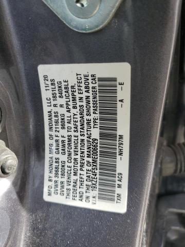 19XZE4F5XME006629 - 2021 HONDA INSIGHT EX GRAY photo 13