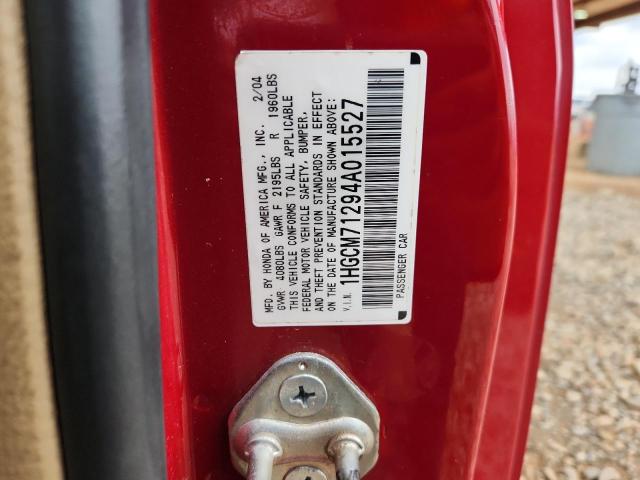 1HGCM71294A015527 - 2004 HONDA ACCORD LX 红色 照片 12