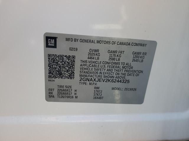 2GNAXJEV2K6244325 - 2019 CHEVROLET EQUINOX LT WHITE photo 13