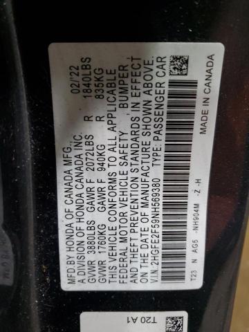 2HGFE2F59NH569380 - 2022 HONDA CIVIC SPORT 石墨色 照片 12