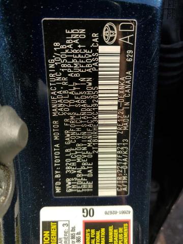 2T1BURHE3KC192055 - 2019 TOYOTA COROLLA L Qara foto 12