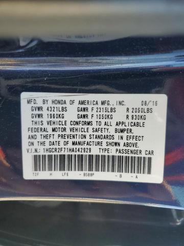 1HGCR2F71HA042929 - 2017 HONDA ACCORD EX 蓝色 照片 12