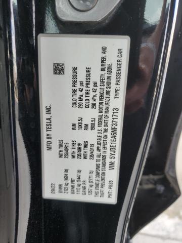 5YJ3E1EA6NF371713 - 2022 TESLA MODEL 3 BLACK photo 13