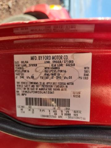 1FMZU73W35UA15561 - 2005 FORD EXPLORER XLT 红色 照片 12