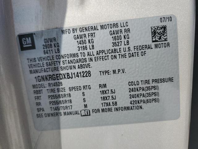 1GNKRGEDXBJ141228 - 2011 CHEVROLET TRAVERSE LT BEIGE photo 14