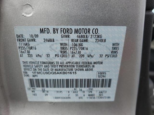 1FMCU9DG5AKB01615 - 2010 FORD ESCAPE XLT ვერცხლისფერი ფოტო 13