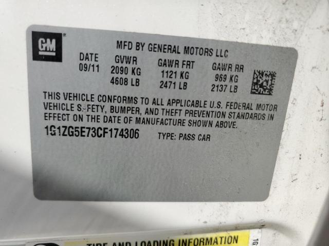 1G1ZG5E73CF174306 - 2012 CHEVROLET MALIBU LTZ თეთრი ფოტო 12